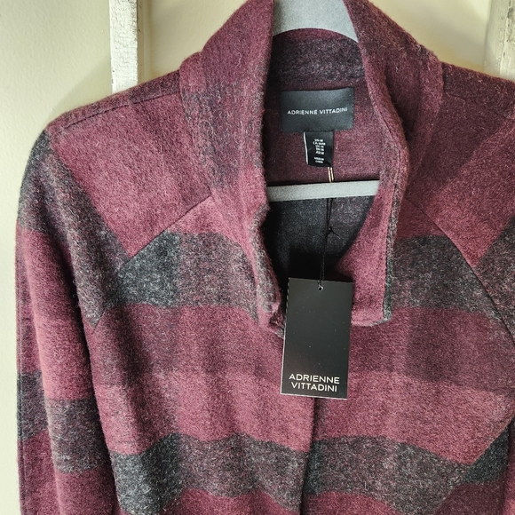Adrienne Vittadini NWT Medium plaid wool blend pocket long snap coat - Picture 3 of 5